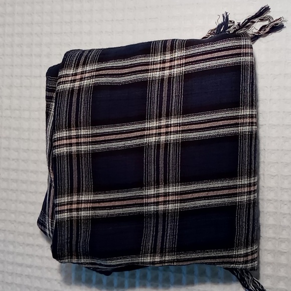 Anthropologie En Crème Fringed Open Cardigan Long Roll Tab Sleeve Med Navy/Cream - Picture 11 of 11